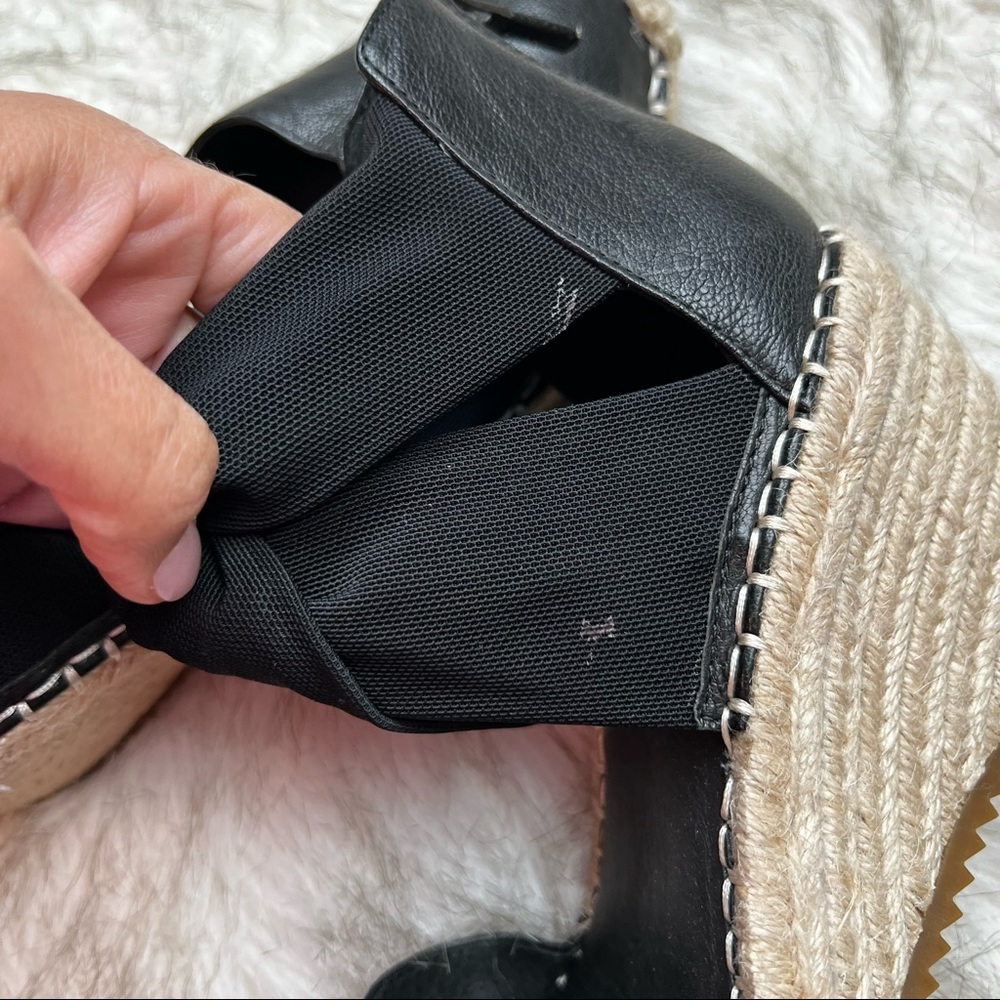 Eileen Fisher Black Wallis Leather Wedge Espadrille Sandals Ankle Strap Size 6.5 - Picture 10 of 12